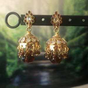 Dangling brown and gold Indian earrings